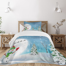 Jolly Snowman Santa Bedspread Set