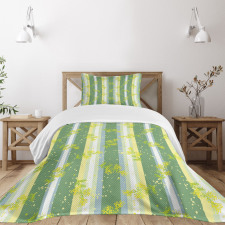Spring Striped Flowers Bedspread Set