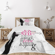 Paris Girl Words Bedspread Set