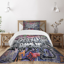 Graffiti Grunge Wall Art Bedspread Set