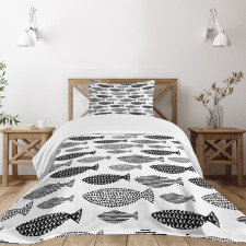 Sea Animals Black White Bedspread Set