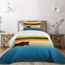 Sunset at Lake Fishing Bedspread Set