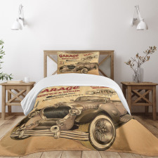 Old Style Car Repair Bedspread Set