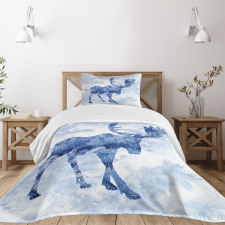 Blue Winter Antlers Tree Bedspread Set