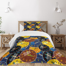 Clock Faces Pattern Bedspread Set