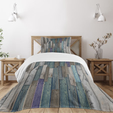Blue Grey Planks Grunge Bedspread Set