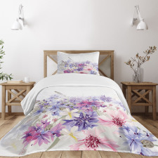 Pink Purple Flowers Bedspread Set