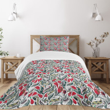 Colored Boho Flowers Leaf Bedspread Set