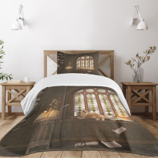 Medieval Library Cat Bedspread Set