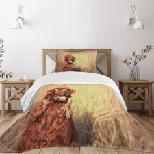 Dog Wearing Hat Glasses Bedspread Set