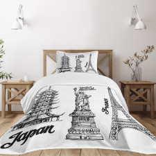 Japan Paris Building Bedspread Set