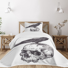 Sketchy Old Skull Image Bedspread Set