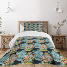Oriental Style Motifs Bedspread Set