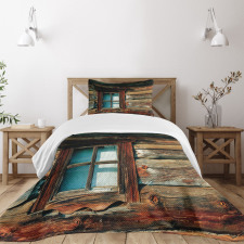 Wooden Pattern Window Bedspread Set