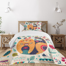 Cat and Flower Leaf Bedspread Set