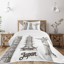 Japanese Style Building View Bedspread Set