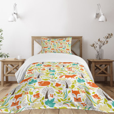 Wild Fox Wolf Flower Bedspread Set