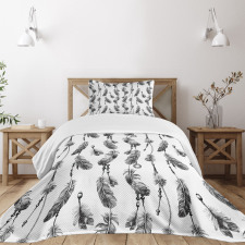 Black White Boho Feather Bedspread Set