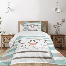 Hipster Cartoon Cat Art Bedspread Set