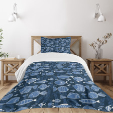 Tropic Fish Moss Leaves Bedspread Set