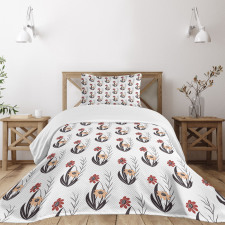 Red and Orange Flowers Bedspread Set