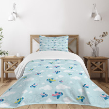 Cartoon Sky Planes Clouds Bedspread Set