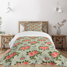 Paris Themed Flowers Bedspread Set