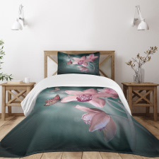 Orchid Flower Butterfly Bedspread Set