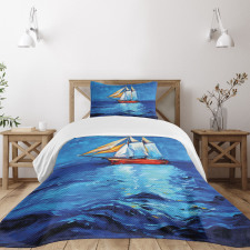 Sail Boat Art Picture Bedspread Set