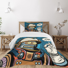 Futuristic Comics Robot Bedspread Set