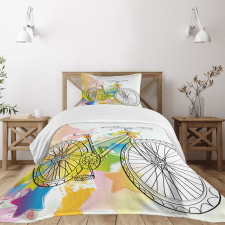 Abtract Colorful Bike Bedspread Set