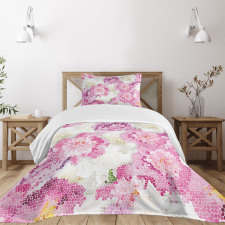 Mosaic Peony Flowers Art Bedspread Set