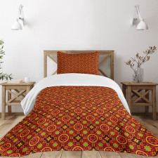 Asian Flower Motifs Art Bedspread Set