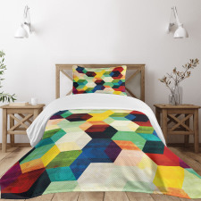 Rhombus Pattern Grunge Bedspread Set