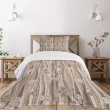 Flowers on Wavy Stripes Bedspread Set