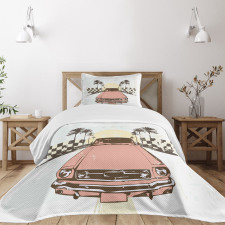 Retro Auto Sport Palms Bedspread Set