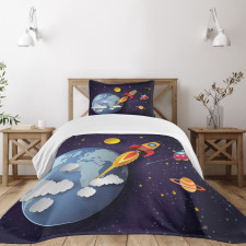 Rocket Earth Stars UFO Bedspread Set