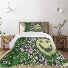 Smiley Emoticon on Grass Bedspread Set