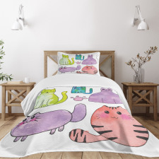 Cats in Watercolor Style Bedspread Set