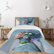 Woman Oceanic Hairstyle Bedspread Set