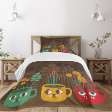 Plants in Cups Pottery Bedspread Set