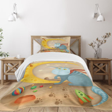 Cat Mouse Crescent Moon Bedspread Set