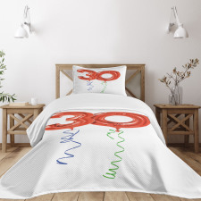 Red Balloons Ribbons Bedspread Set