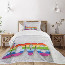 Love Sign on Wood Planks Bedspread Set