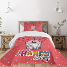 Pink Cupcake Bow Bedspread Set
