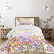 Happy Cat Bird Flowers Bedspread Set