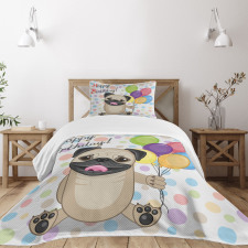 Birthday Pug Dog Bedspread Set