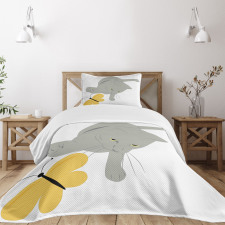 Cat Yellow Moth Bedspread Set