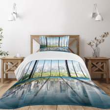 Skyscrapers City Scenery Bedspread Set