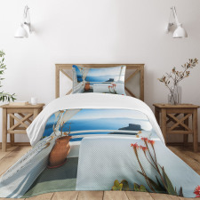 Sunset Santorini Island Bedspread Set